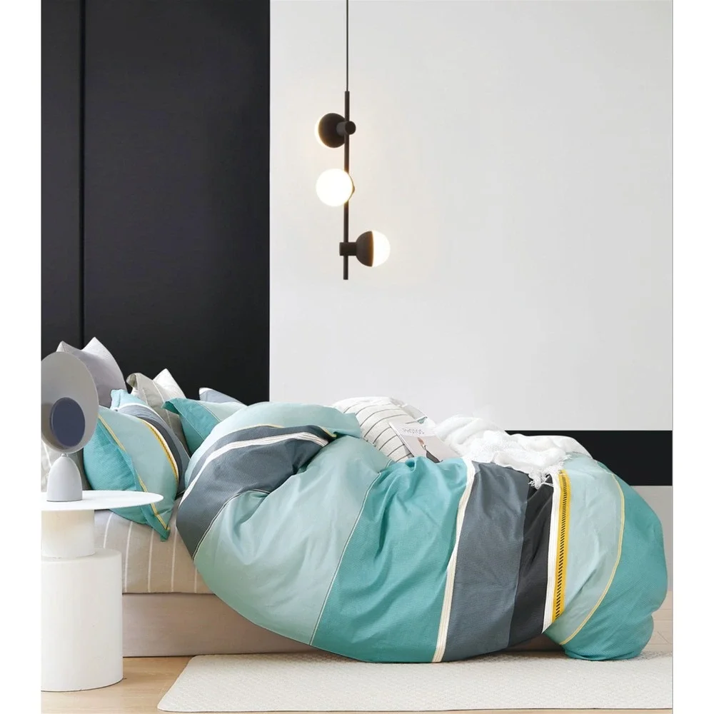 Gordon‎ Blue Striped 100% Cotton Comforter Set King Modern Minimalist Coastal